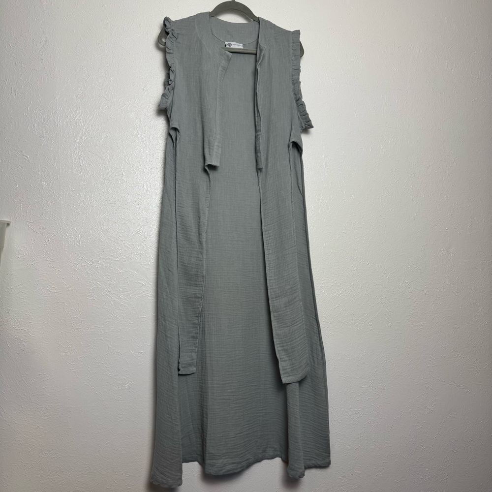 Mandolins Longline‎ Slub Cotton Open Front Sleeveless Cardigan Tunic Top